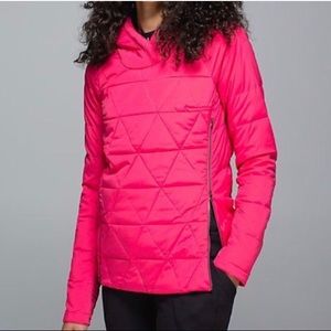 Lululemon Down for a Run pink puffer jacket.